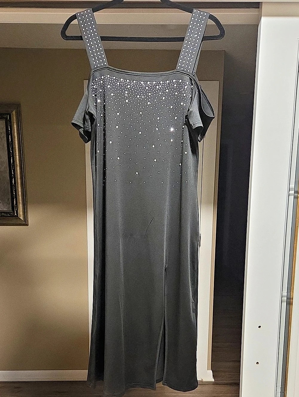 Embellished Strap Maxi Dress in Black Size Medium